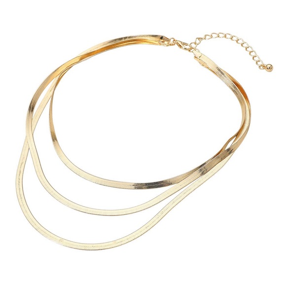 Elegant 14K Gold Triple Layered Snake Chain Necklace - Picture 2 of 4